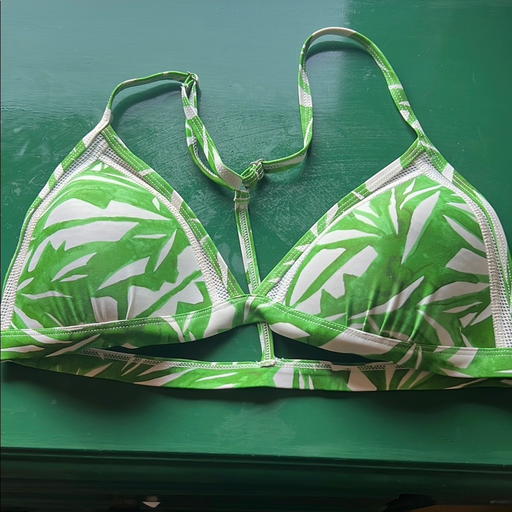 Green Leaf Print Bikini Top